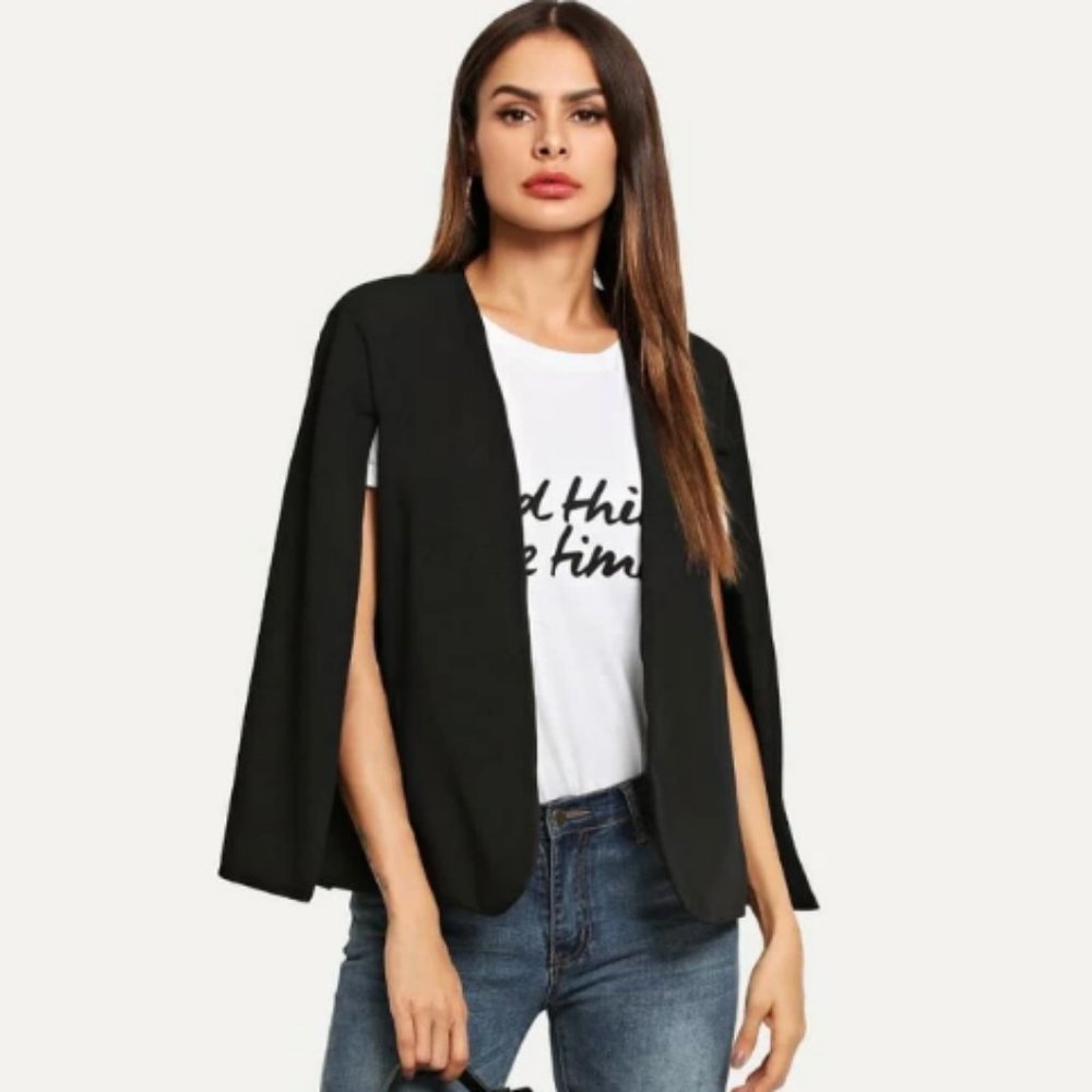 Another Story Cap Sleeve Open Front Black Blazer M